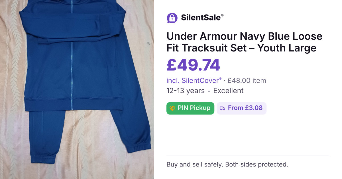 Under Armour Navy Blue Loose Fit Tracksuit Set – Youth Large