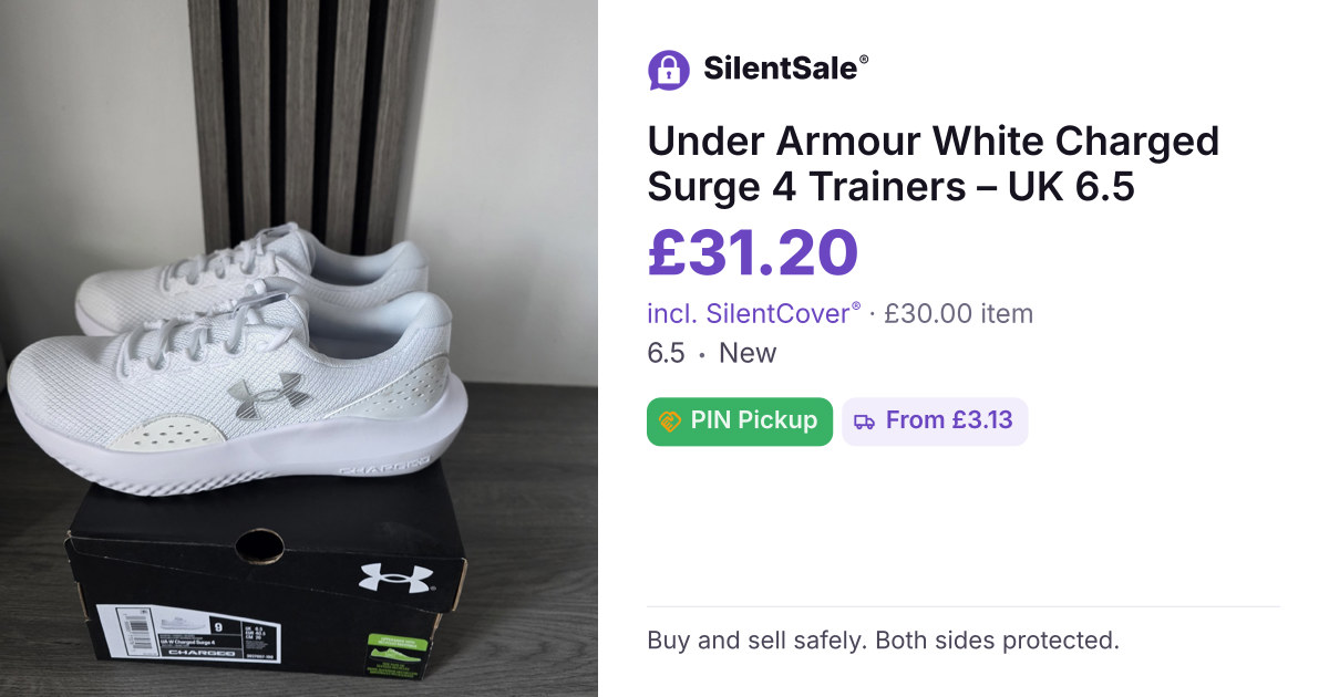 Under Armour White Charged Surge 4 Trainers – UK 6.5