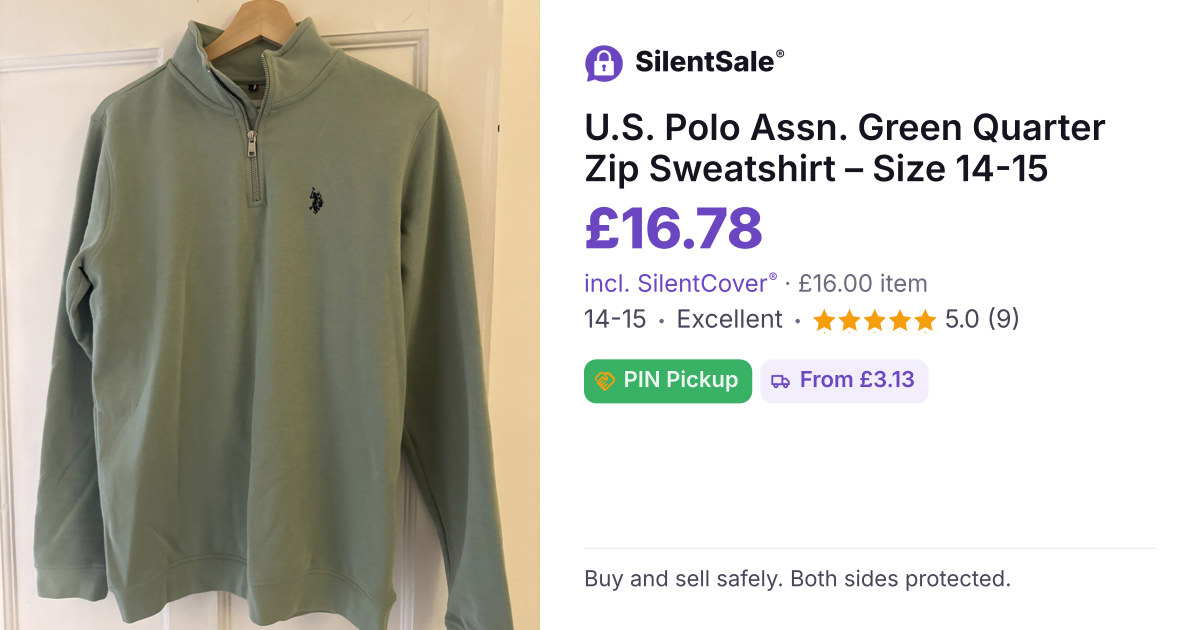 U.S. Polo Assn. Green Quarter Zip Sweatshirt – Size 14-15