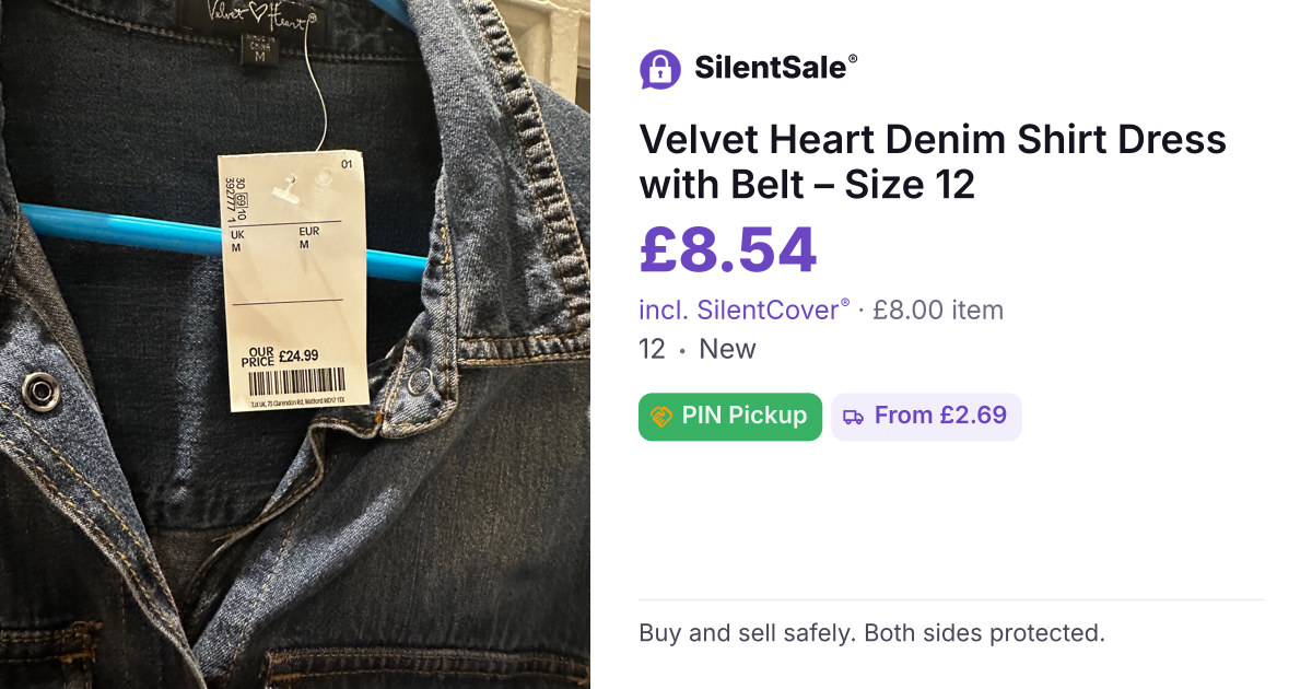 Velvet Heart Denim Shirt Dress with Belt – Size 12