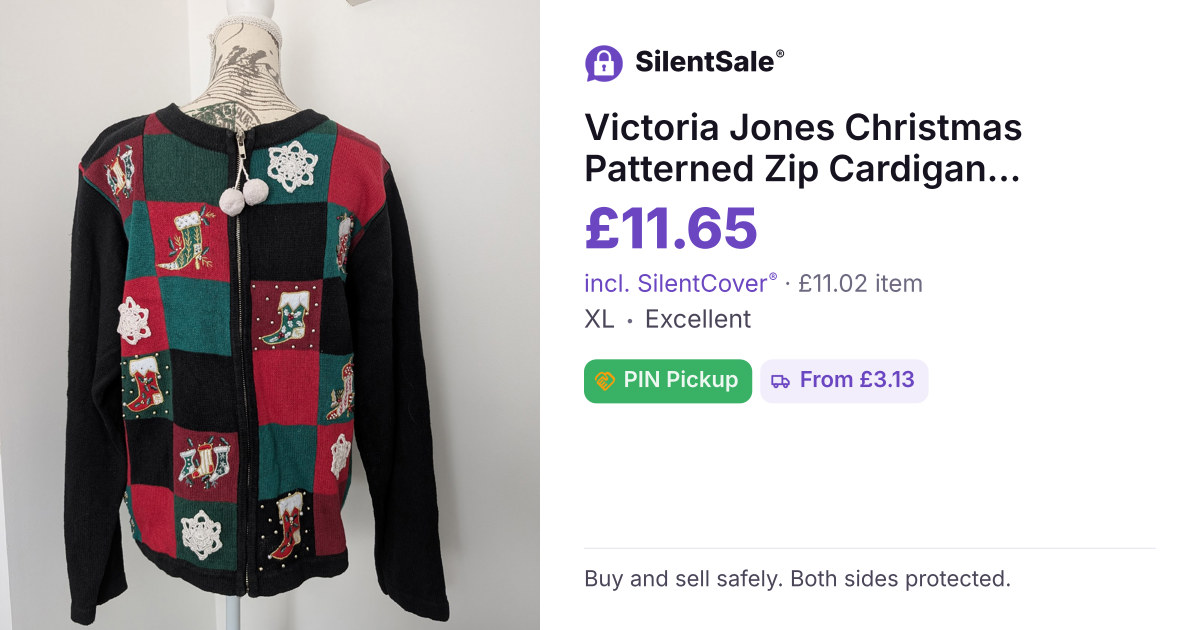 Victoria Jones Christmas Patterned Zip Cardigan Sweater XL