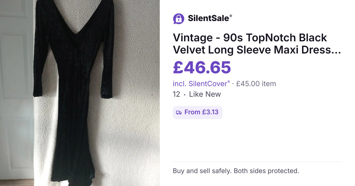 Vintage - 90s TopNotch Black Velvet Long Sleeve Maxi Dress – Size 12