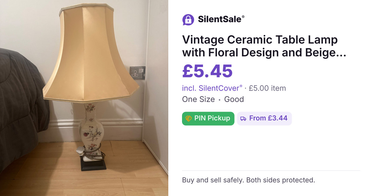 Vintage Ceramic Table Lamp with Floral Design and Beige Shade