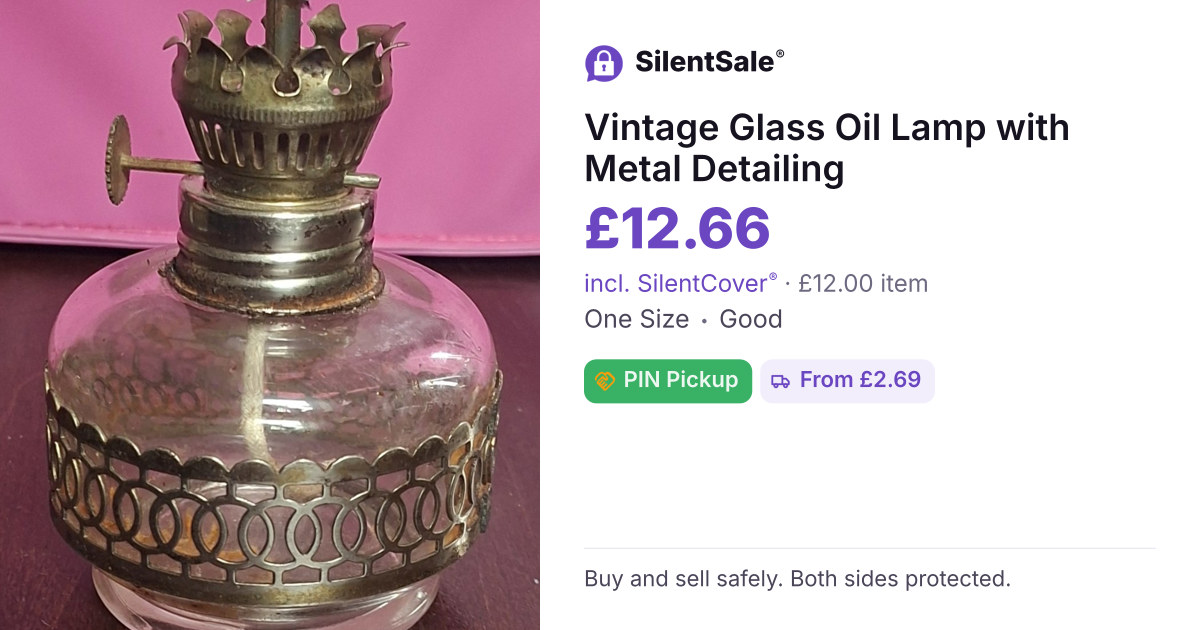Vintage Glass Oil Lamp with Metal Detailing