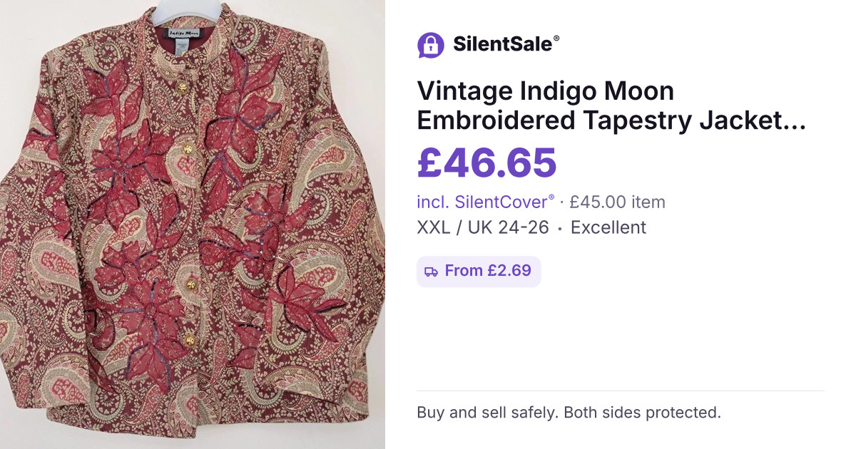 Vintage Indigo Moon Embroidered Tapestry Jacket - Plus Size 2XL