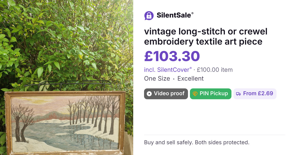 vintage long-stitch or crewel embroidery textile art piece