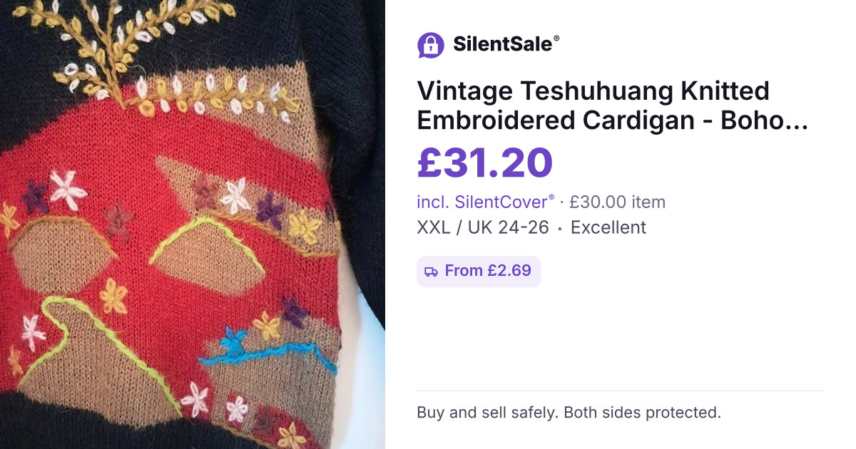 Vintage Teshuhuang Knitted Embroidered Cardigan - Boho Wearable Art