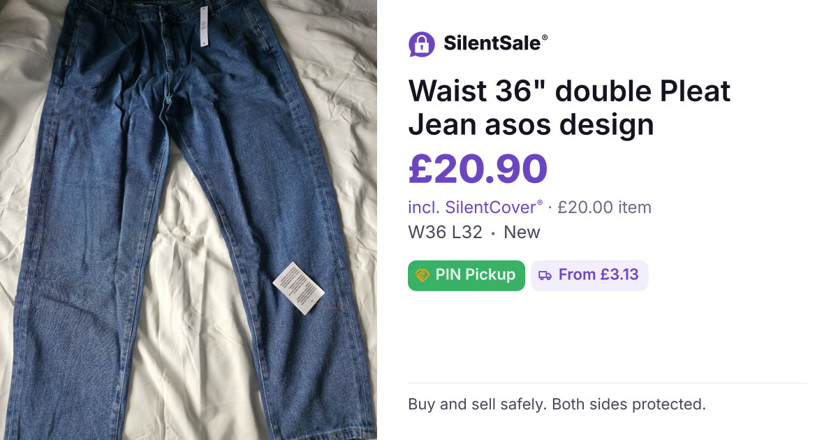  Waist 36" double Pleat Jean asos design 