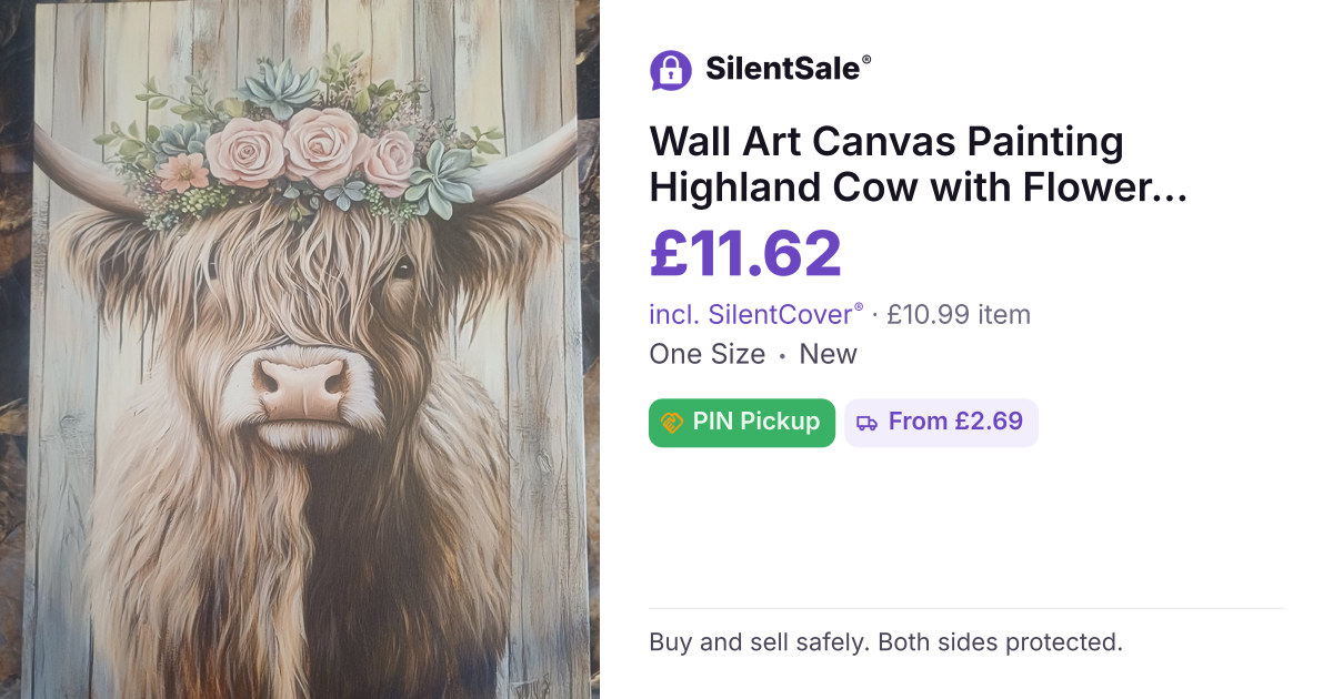 Wall Art Canvas Painting Highland Cow with Flower Crown