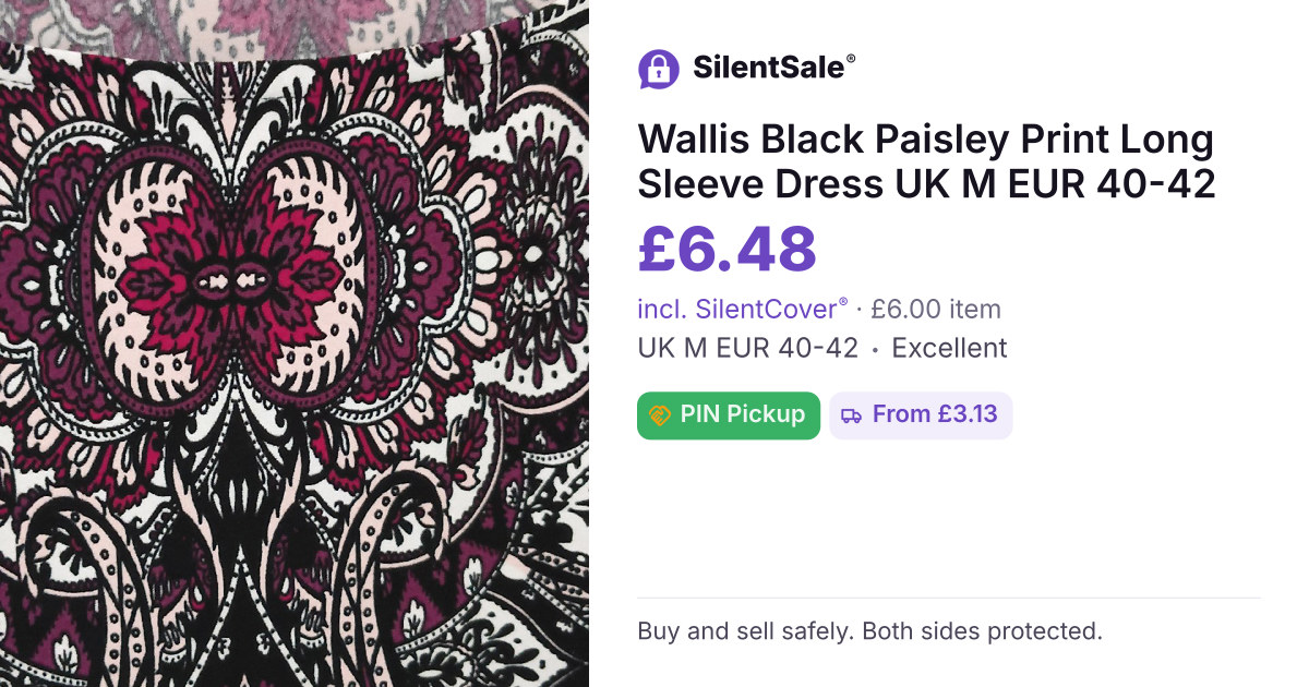 Wallis Black Paisley Print Long Sleeve Dress UK M EUR 40-42