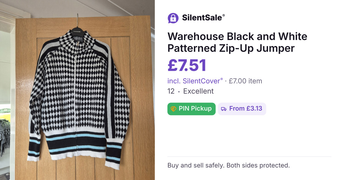 Warehouse Black and White Patterned Zip-Up Jumper