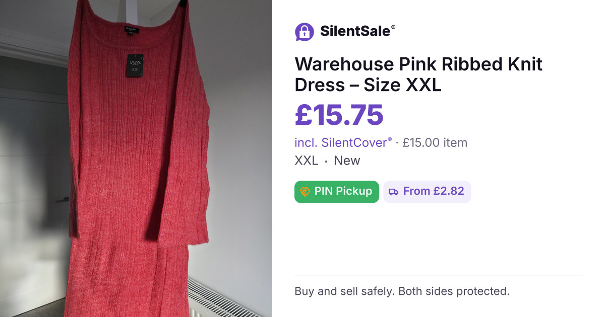 Warehouse Pink Ribbed Knit Dress – Size XXL