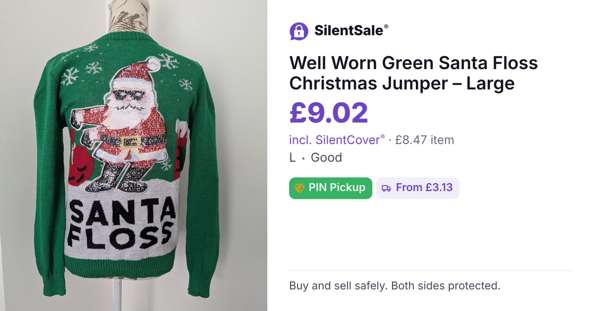 Well Worn Green Santa Floss Christmas Jumper – Large