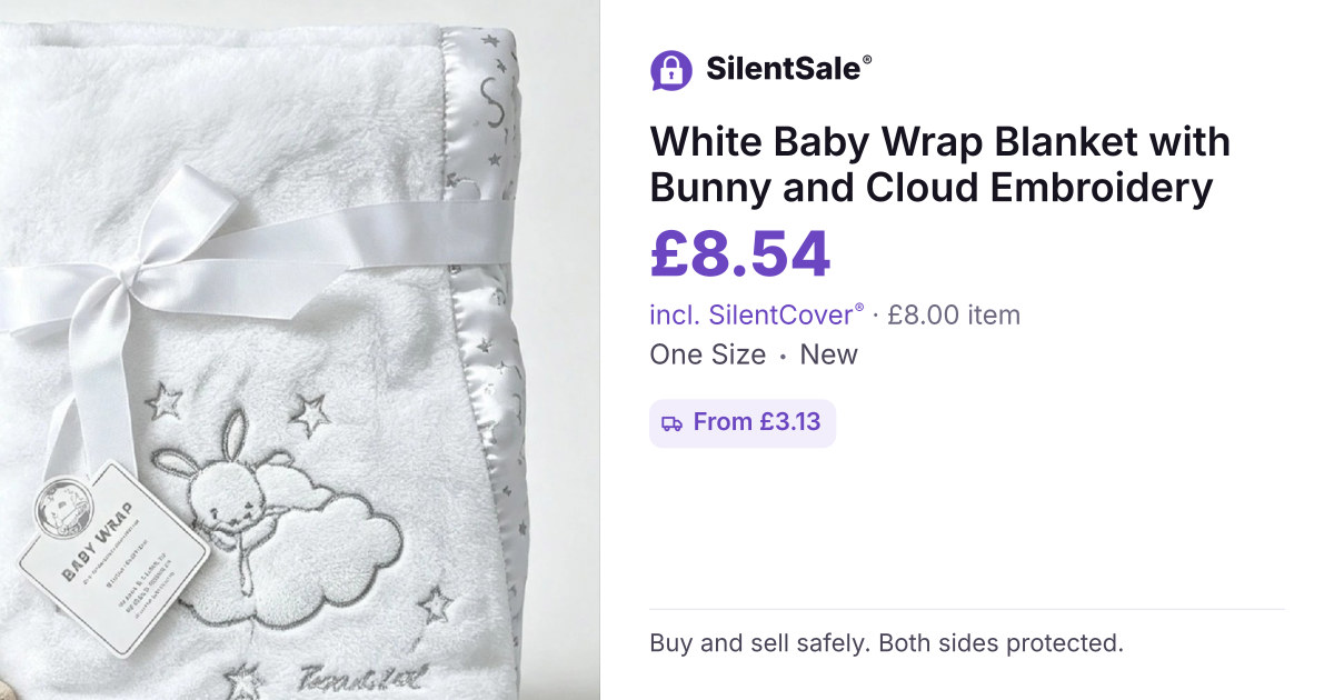White Baby Wrap Blanket with Bunny and Cloud Embroidery