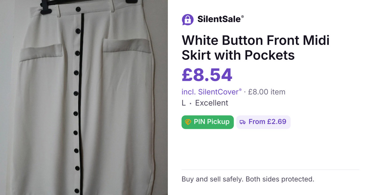 White Button Front Midi Skirt with Pockets