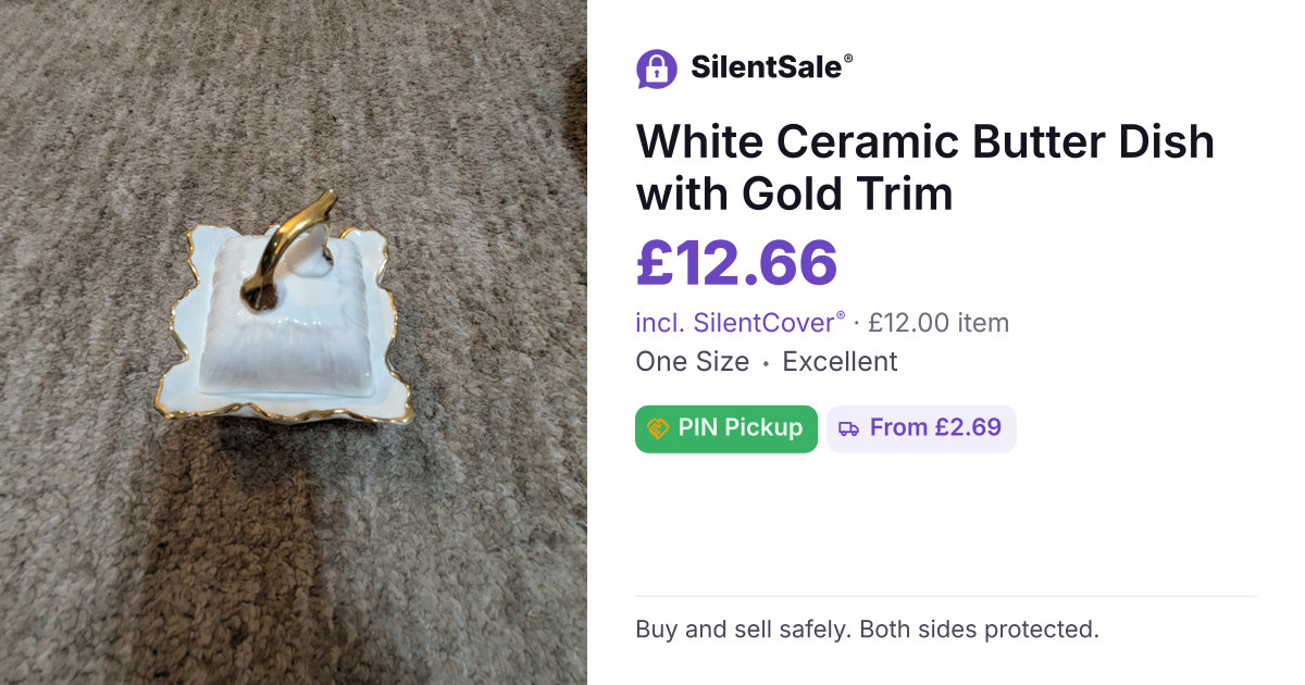 White Ceramic Butter Dish with Gold Trim