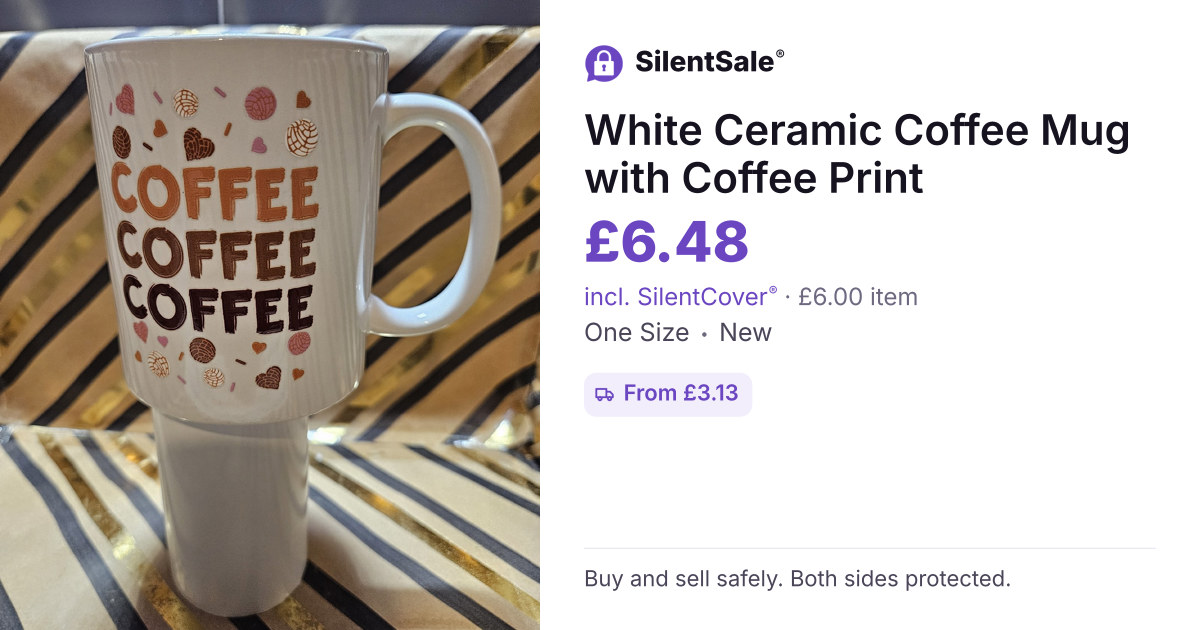 White Ceramic Coffee Mug with Coffee Print