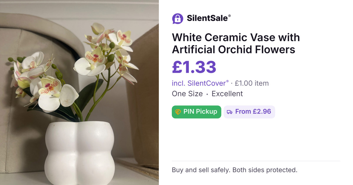 White Ceramic Vase with Artificial Orchid Flowers
