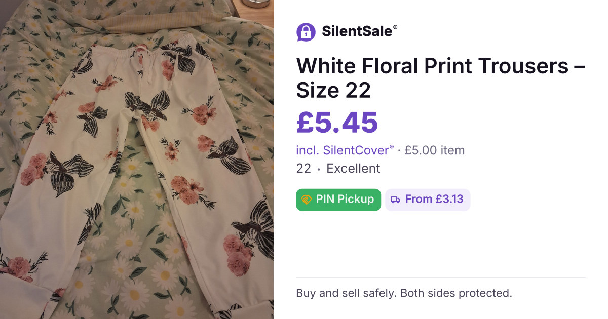  White Floral Print Trousers – Size 22