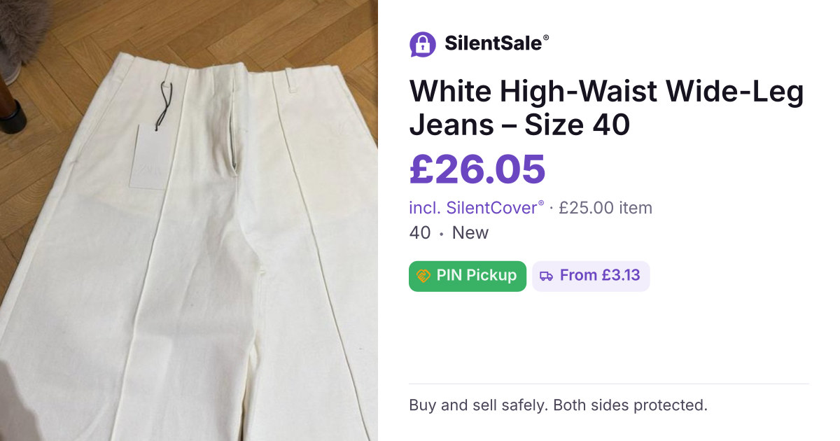  White High-Waist Wide-Leg Jeans – Size 40