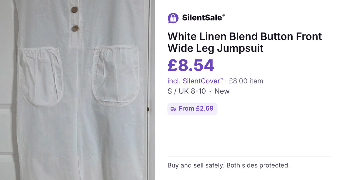 White Linen Blend Button Front Wide Leg Jumpsuit