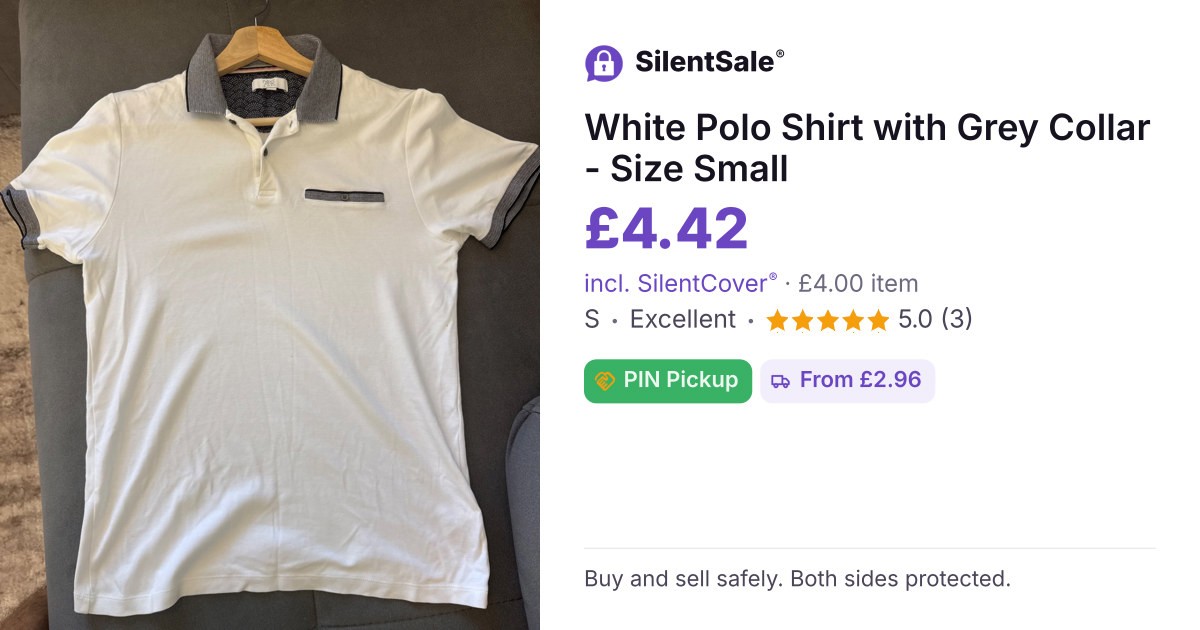 White Polo Shirt with Grey Collar - Size Small