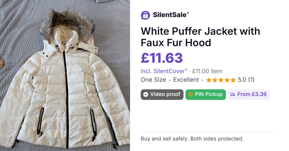 White Puffer Jacket with Faux Fur Hood