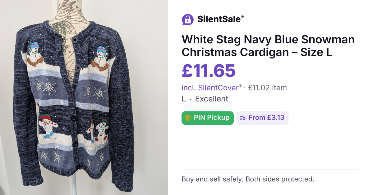 White Stag Navy Blue Snowman Christmas Cardigan – Size L