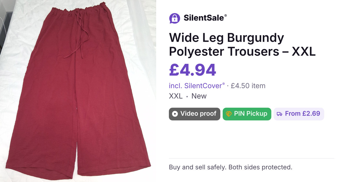 Wide Leg Burgundy Polyester Trousers – XXL