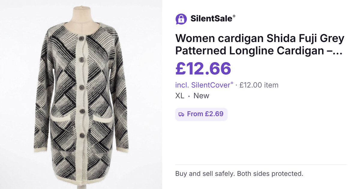 Women cardigan Shida Fuji Grey Patterned Longline Cardigan – Size 2B