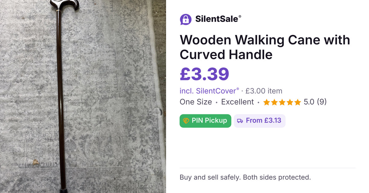 Wooden Walking Cane with Curved Handle