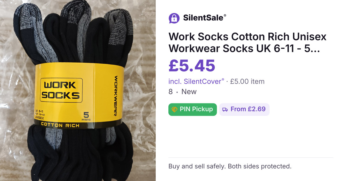 Work Socks Cotton Rich Unisex Workwear Socks UK 6-11 - 5 Pairs