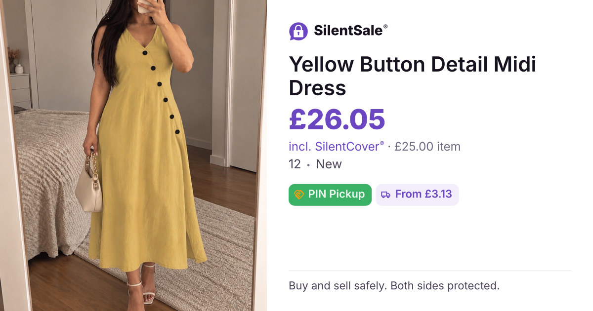 Yellow Button Detail Midi Dress