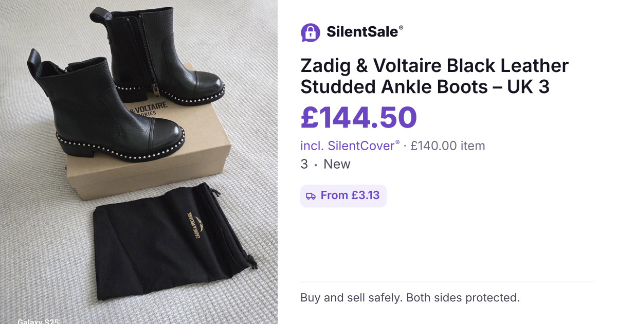 Zadig & Voltaire Black Leather Studded Ankle Boots – UK 3