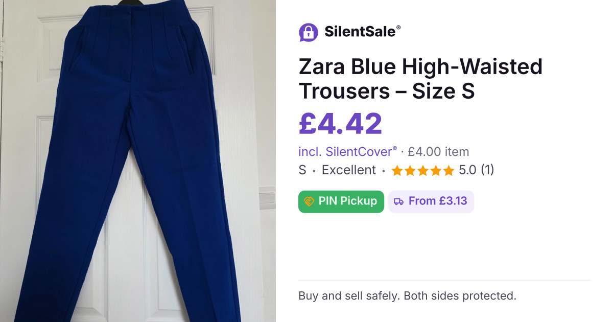 Zara Blue High-Waisted Trousers – Size S